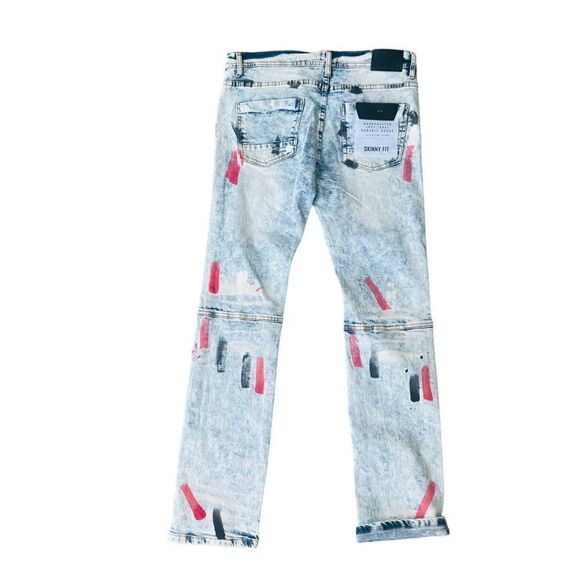 Encrypted Barbados Distressed Skinny Fit Ice Wash Paint Jeans E824583-IW Youth 2 - Picture 2 of 13